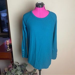 Chaser Long Sleeve Waffle Knit T-Shirt Teal Crew Neck
Button Sleeve
